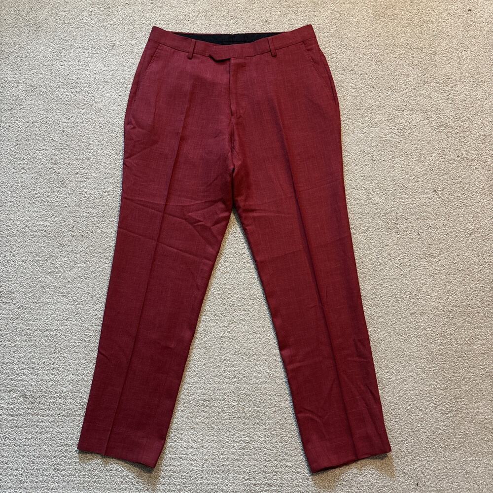 David Alan Dormeuil Cloth Luxury Natural Fibers Red Men Dress Pants Linen Blend
